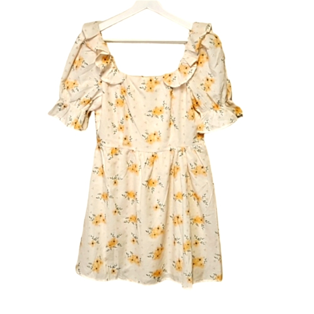 Storia floral puff sleeves eyelet babydoll mini dress women's size medium